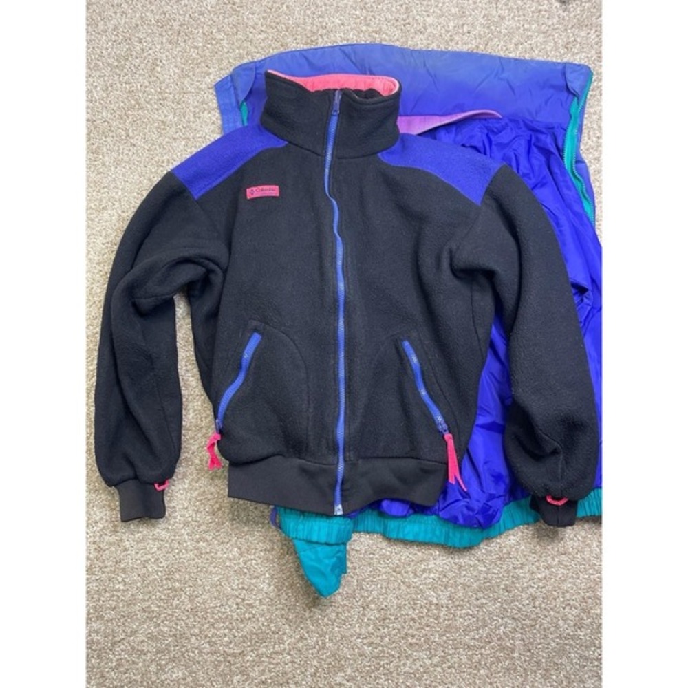 Vintage 90s Columbia 2-in-1 Reversible Fleece Ski Jacket Teal Blue Black Size‎ M